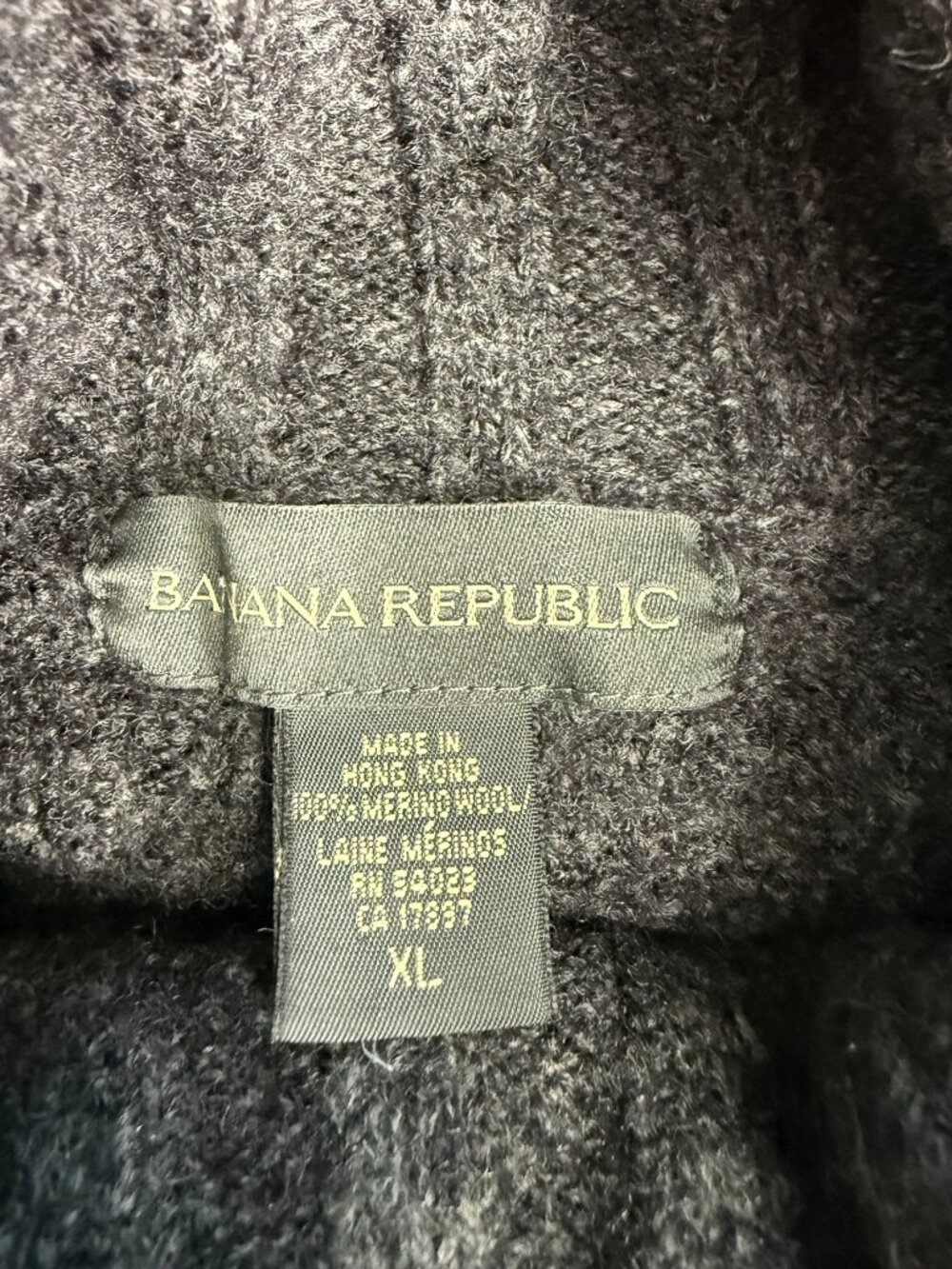 Vintage Banana Republic 100% Merino Wool Ribbed Turtleneck Sweater Gray Size XL - Picture 4 of 8